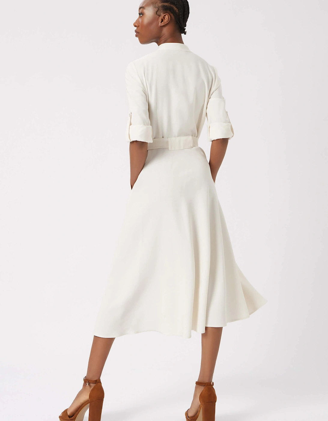 Roll Sleeve Midi Dress Cream