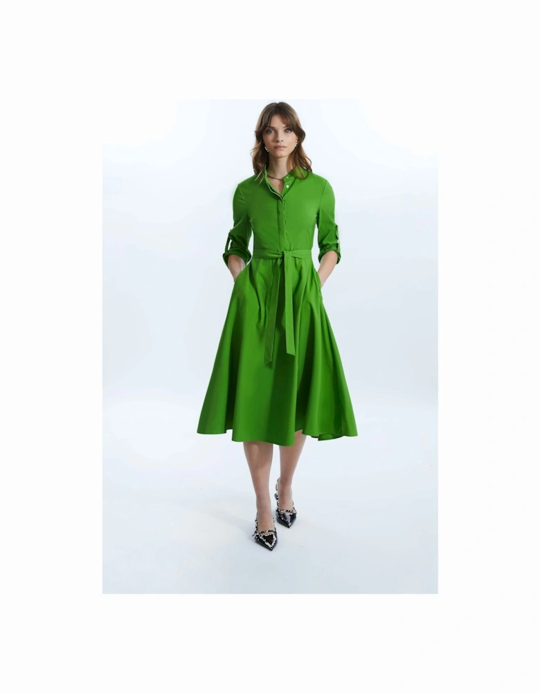 Roll Sleeve Midi Dress Green