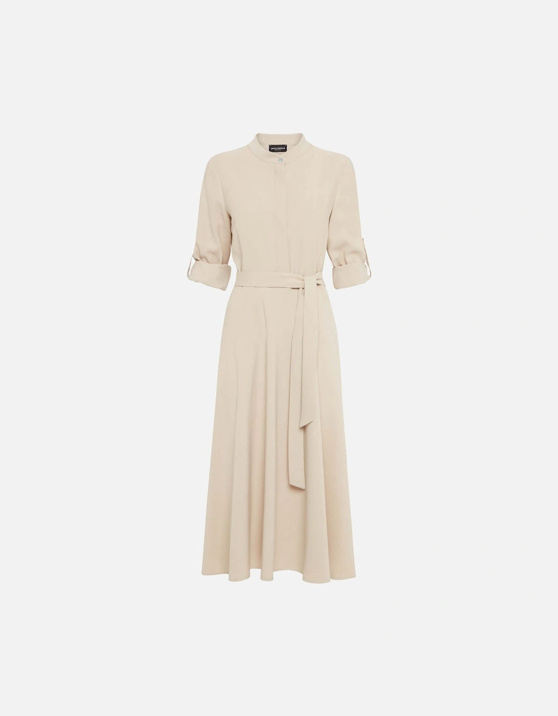 Roll Sleeve Midi Dress Beige