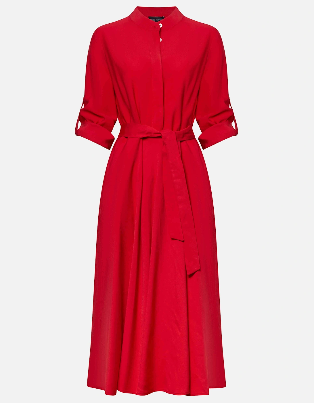 Roll Sleeve Midi Dress Red