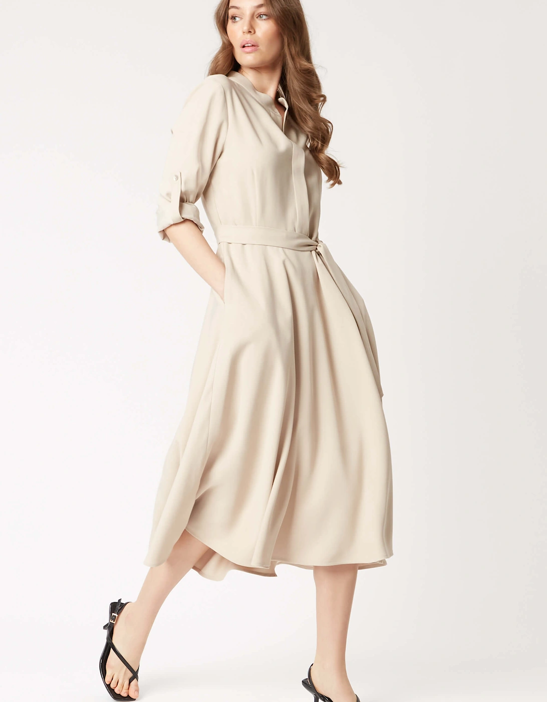 James Lakeland Women's Roll Sleeve Midi Dress Beige - Tan - Size: 14