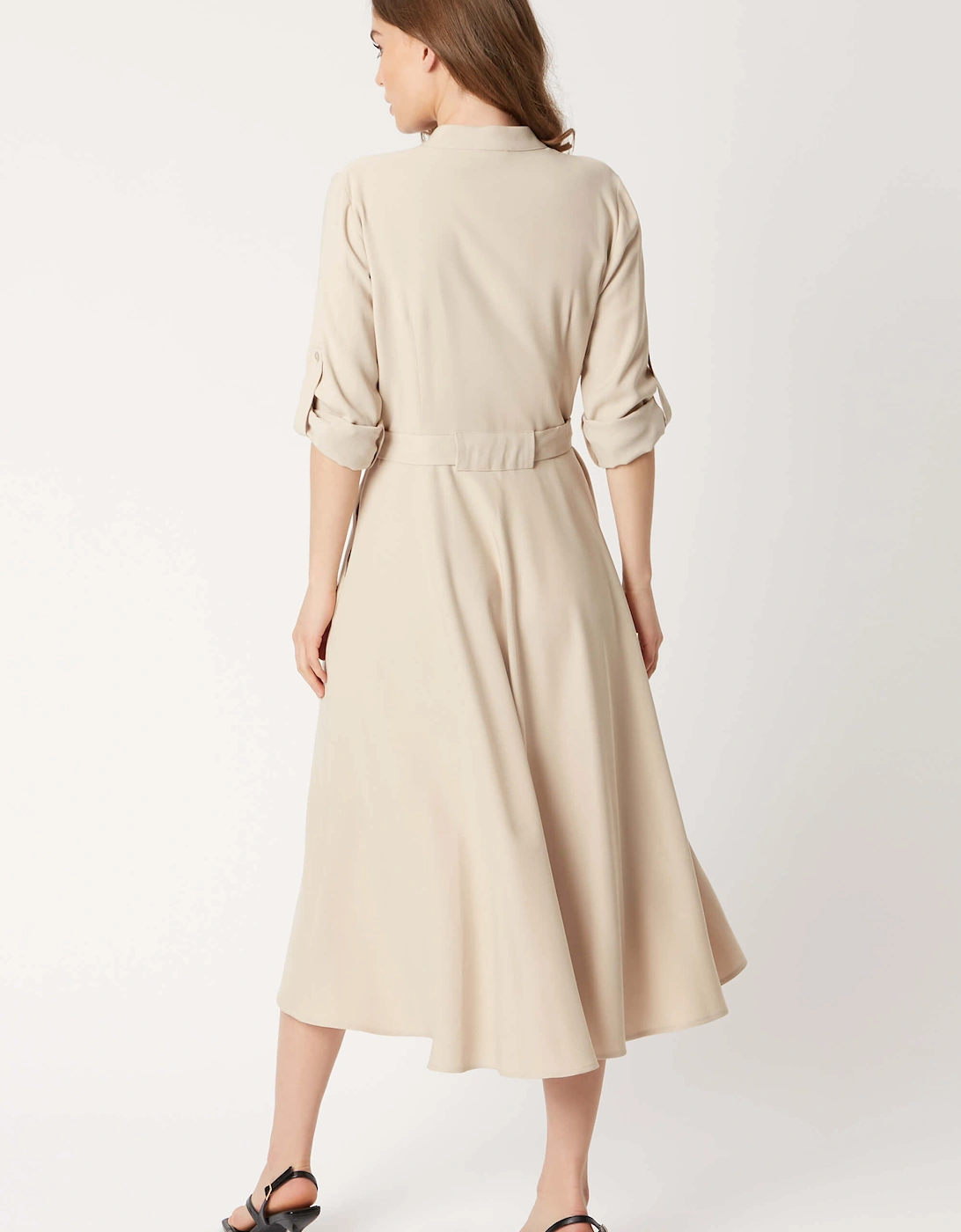 Roll Sleeve Midi Dress Beige