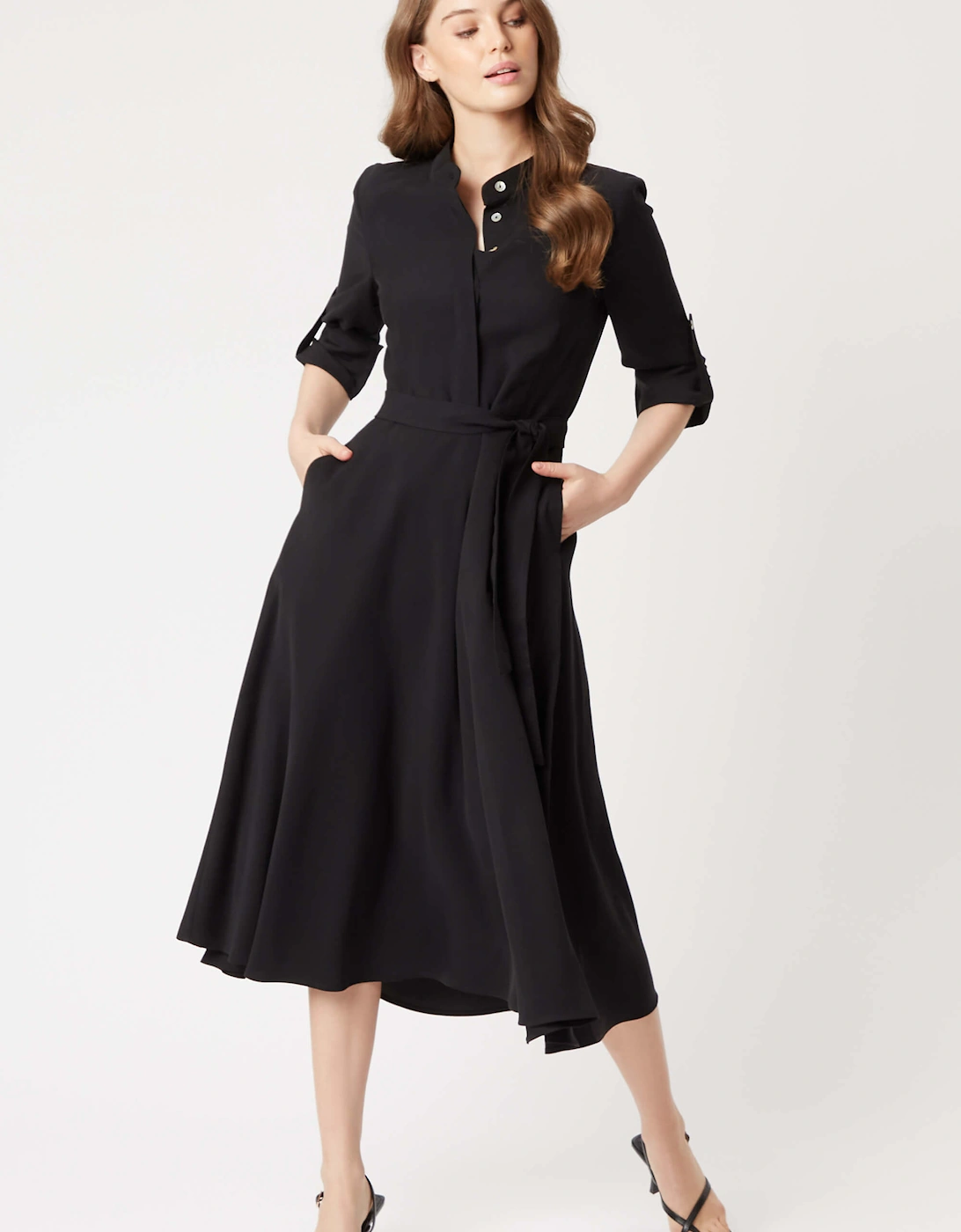 James Lakeland Women's Roll Sleeve Midi Dress Black - Black/Black - Size: 16
