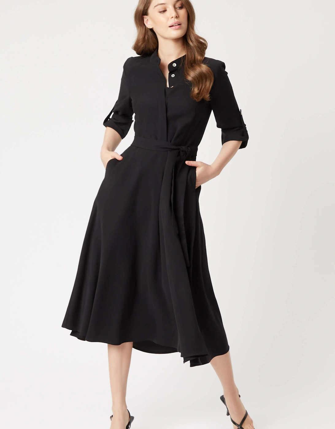 Roll Sleeve Midi Dress Black, 5 of 4