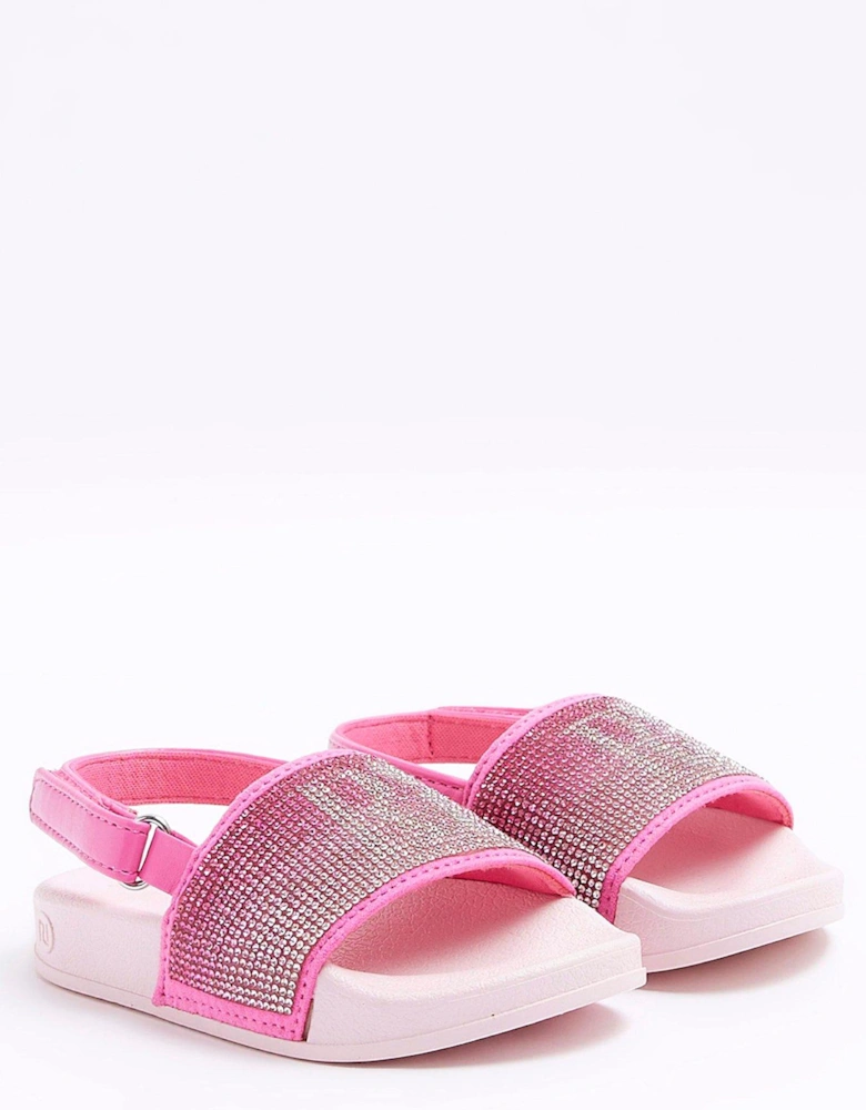 Mini Mini Girls Ri Diamante Sliders - Pink