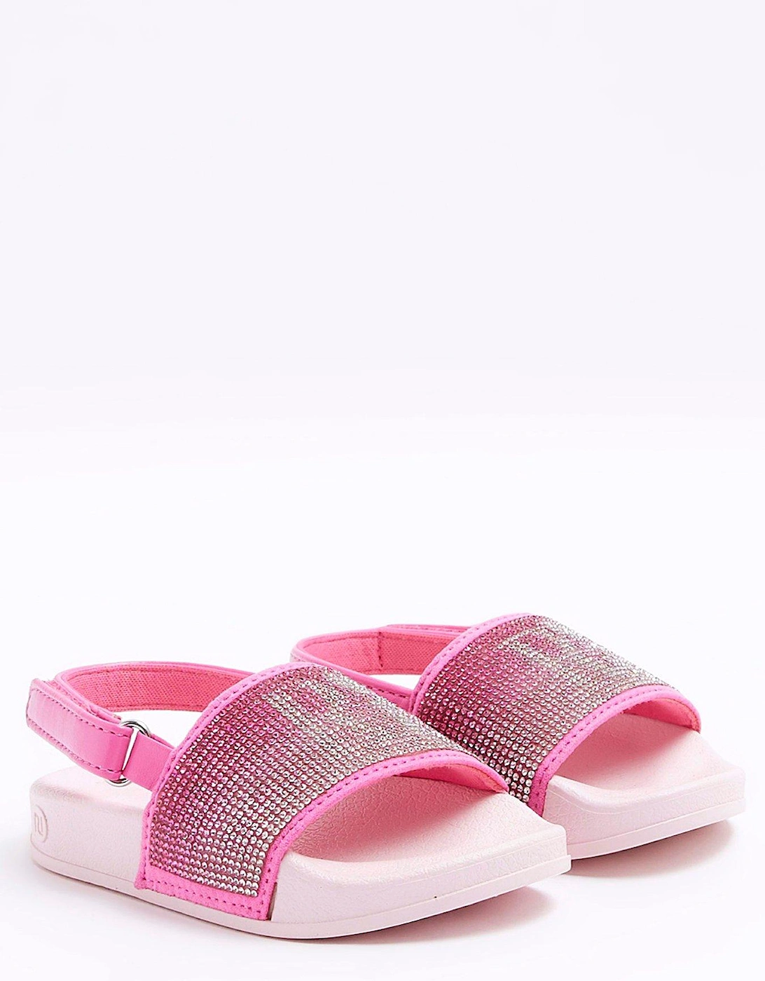 Mini Girls Ri Diamante Sliders - Pink