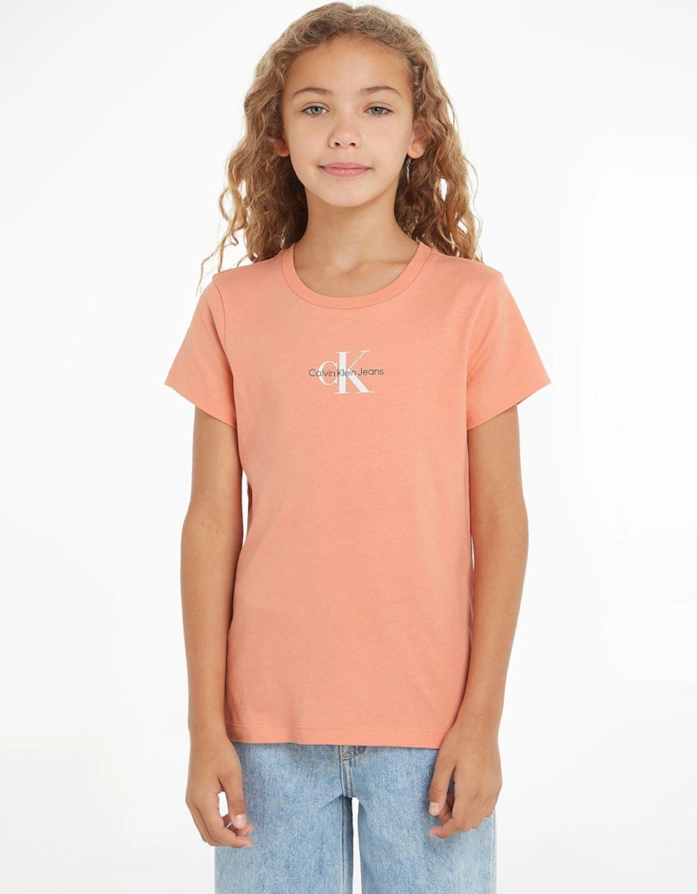 Girls Micro Monogram Short Sleeve T-shirt - Blooming Dahlia - Light Orange