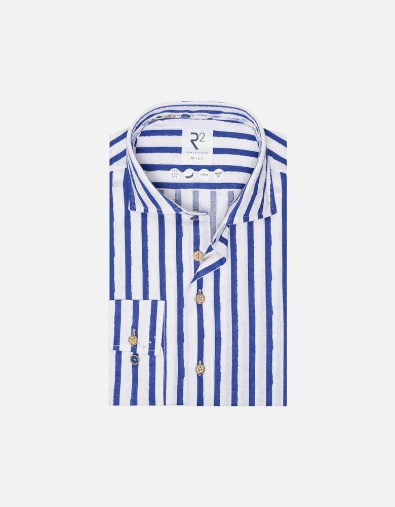Long Sleeved Linen Shirt Blue & White Stripe