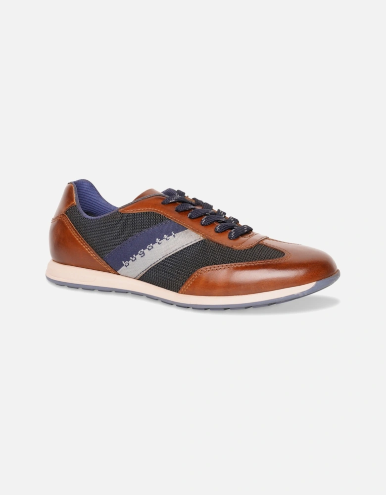 Mens Thorello Mesh & Leather Trainers (Navy/Brown)