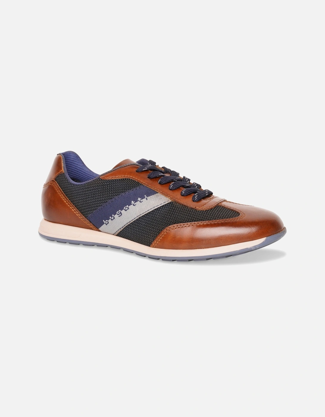 Mens Thorello Mesh & Leather Trainers (Navy/Brown), 4 of 3