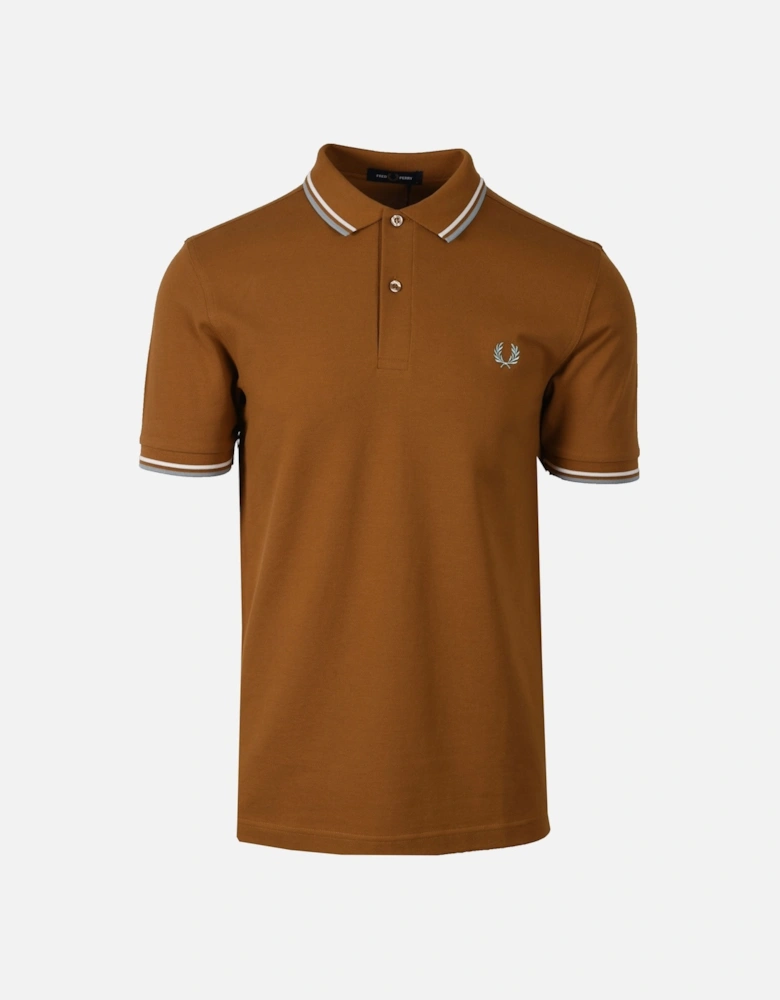 Twin Tipped Polo Shirt Dark Caramel/Snow White/Silver Blue