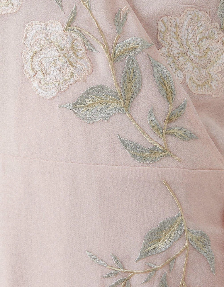 Rose Embroidered Flutter Sleeve Wrap Bridesmaids Maxi Dress