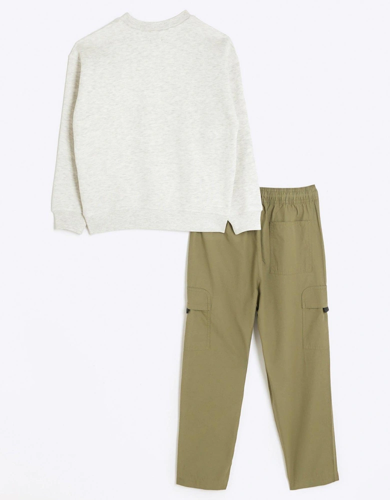 Boys Sweatshirt And Cargo Joggers Set - Khaki