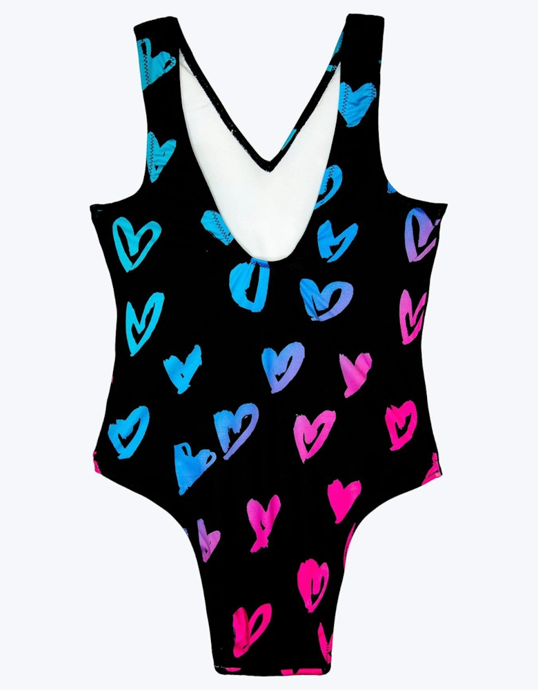 Girls Multi Scribble Hearts Swimsuit