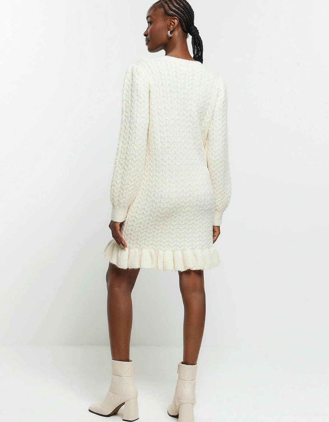 Embellished Knit Dress - Cream