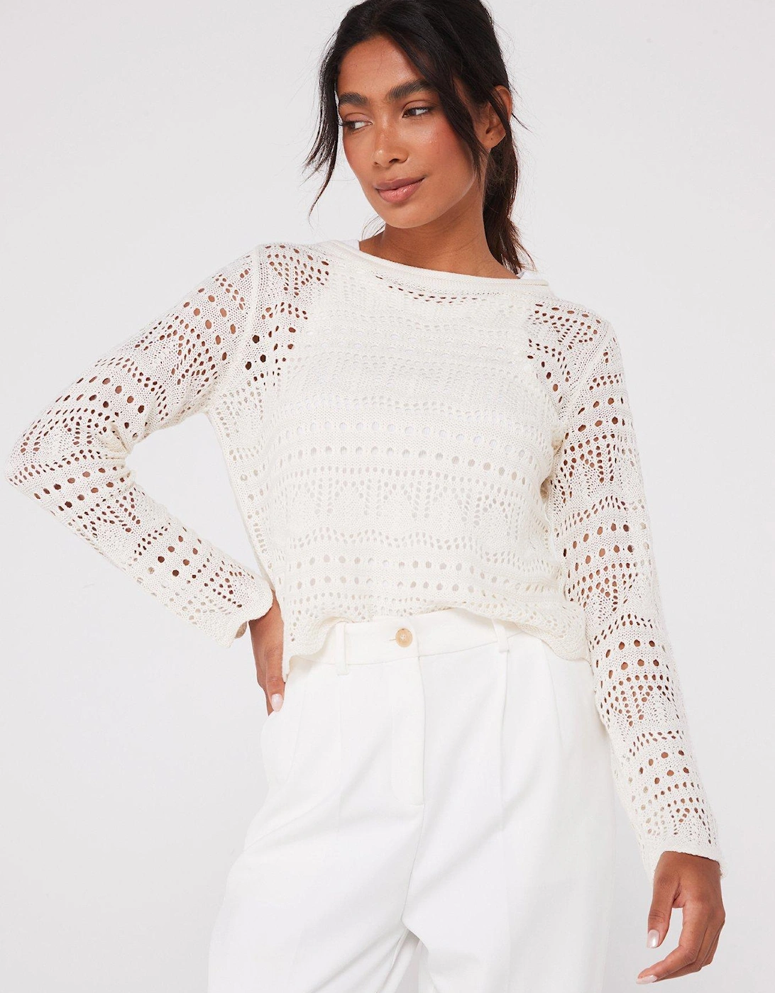 Crochet Knitted Top - Cream, 2 of 1