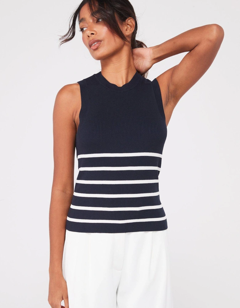 Round Neck Stripe Top - Blue/White