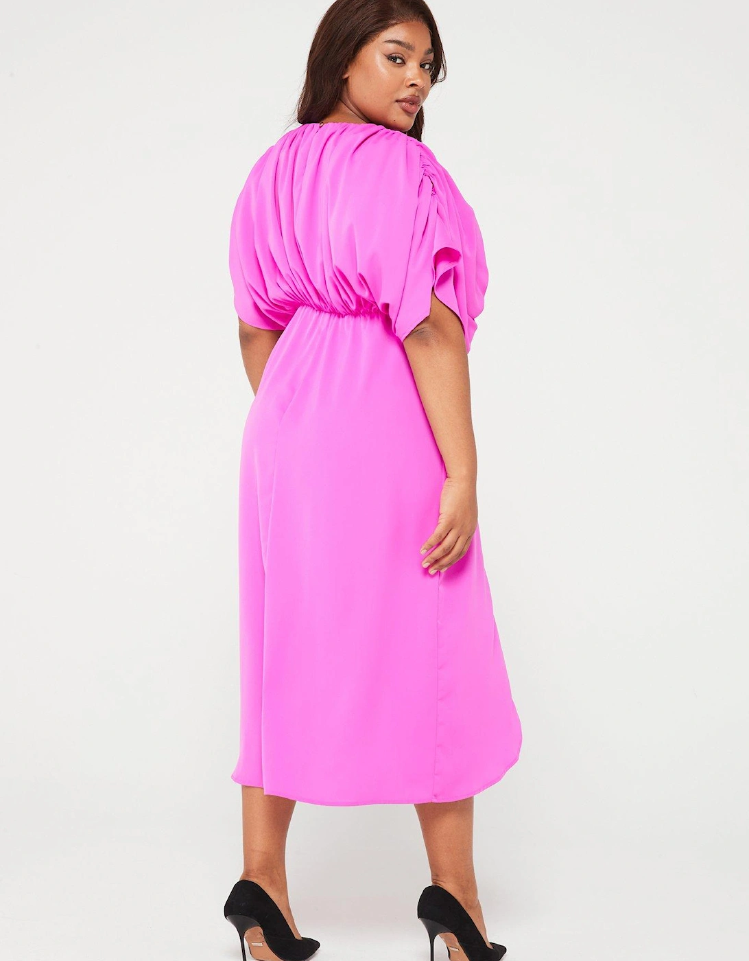 Cinched Midi Dress - Hot Pink