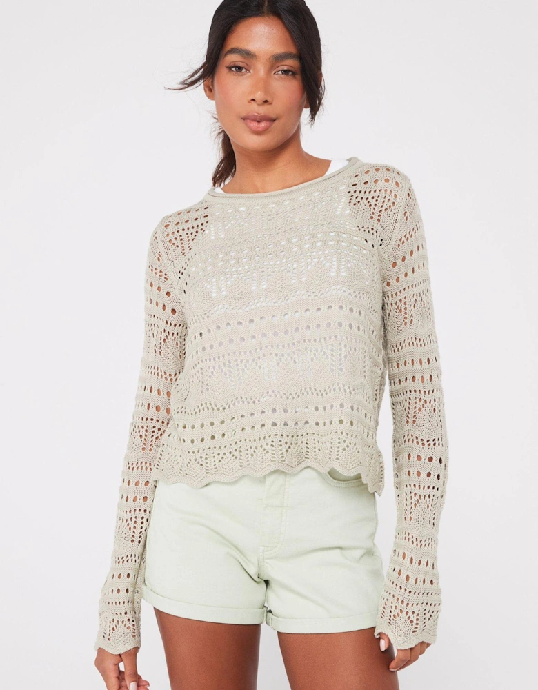 Crochet Knitted Top - Sage