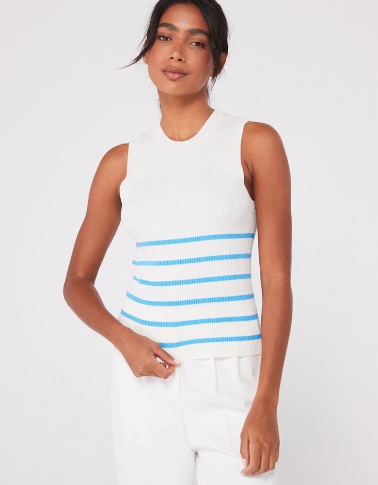 Round Neck Stripe Top - White