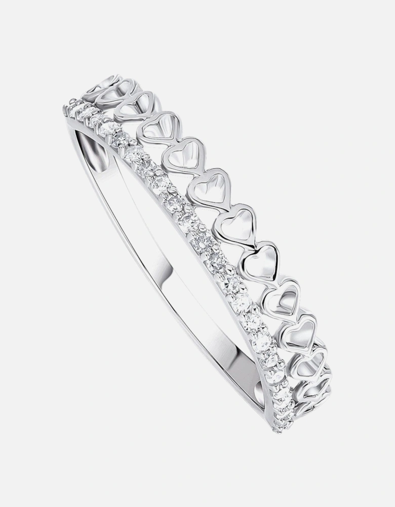 9ct White Gold 0.12ct Diamond Hearts Band Ring