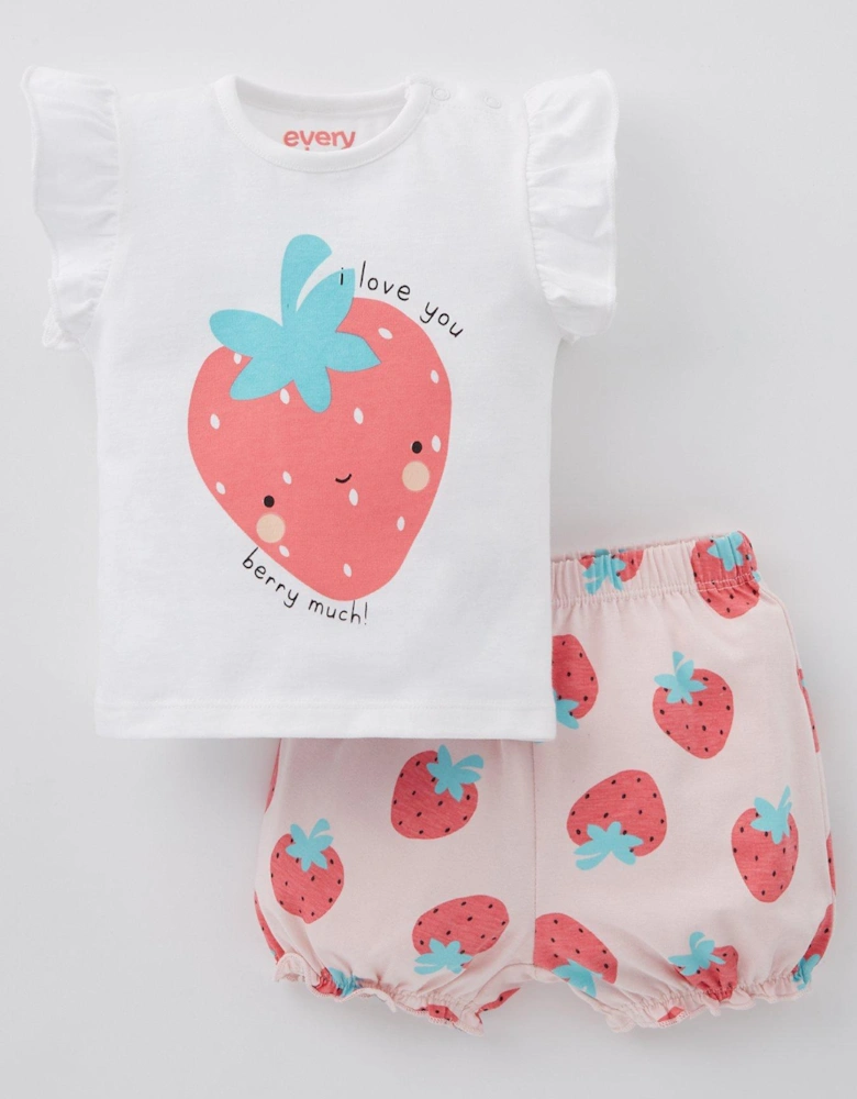Baby Girls Short Sleeve Strawberry T-shirt And Short Set - Red/White