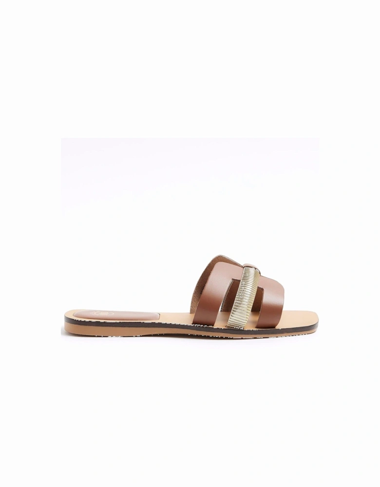Wide Fit Cut Out Leather Sandal - Light Brown
