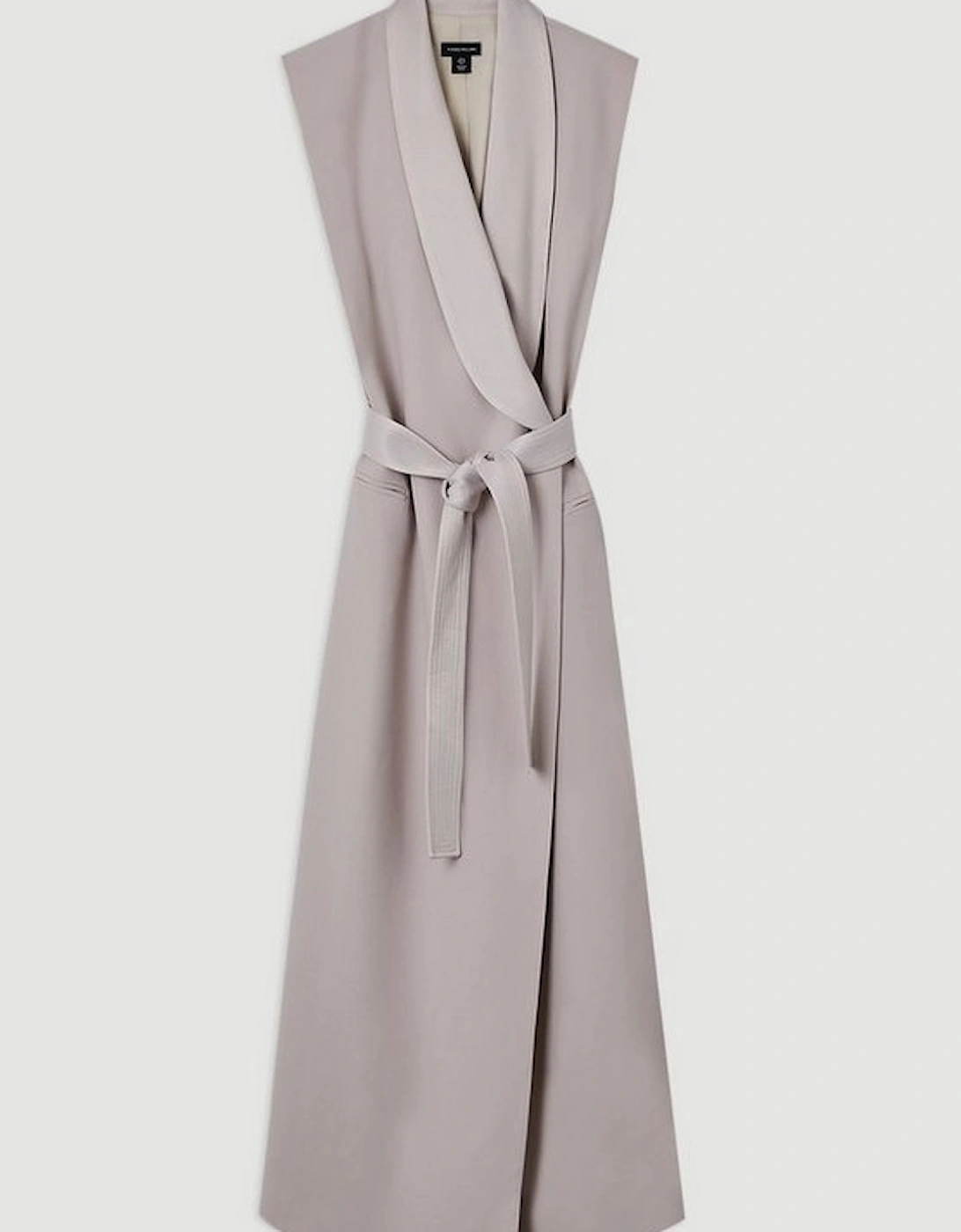 Satin Back Crepe Tuxedo Tailored Wrap Midi Dress