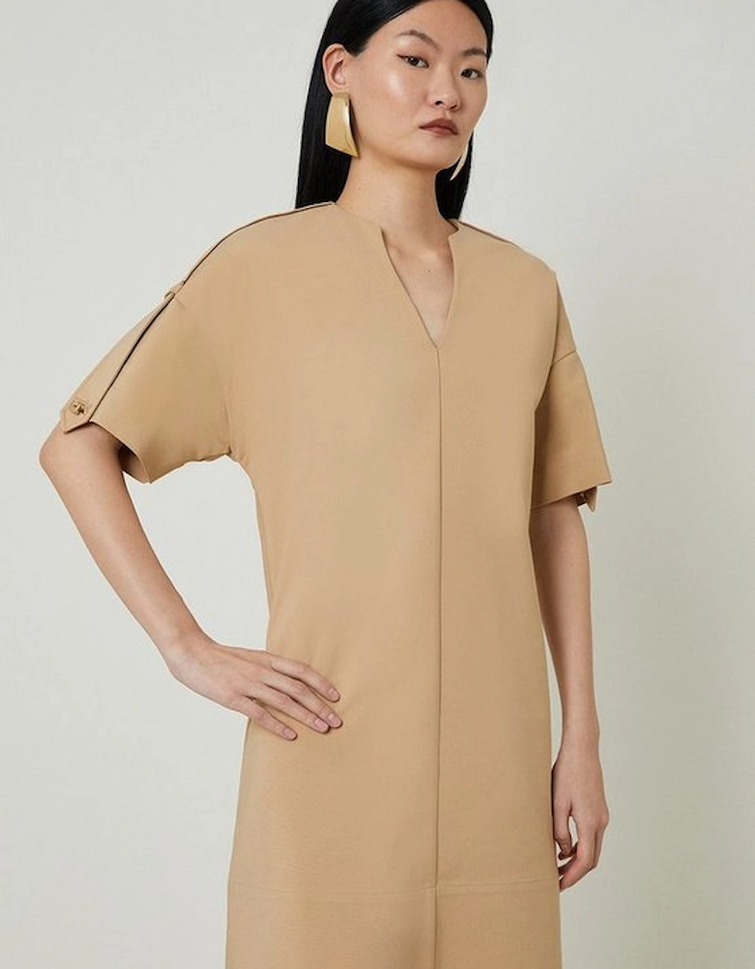 Techno Cotton V Cut Neck Short Sleeve Woven Mini Dress, 5 of 4