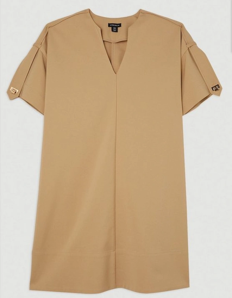 Techno Cotton V Cut Neck Short Sleeve Woven Mini Dress