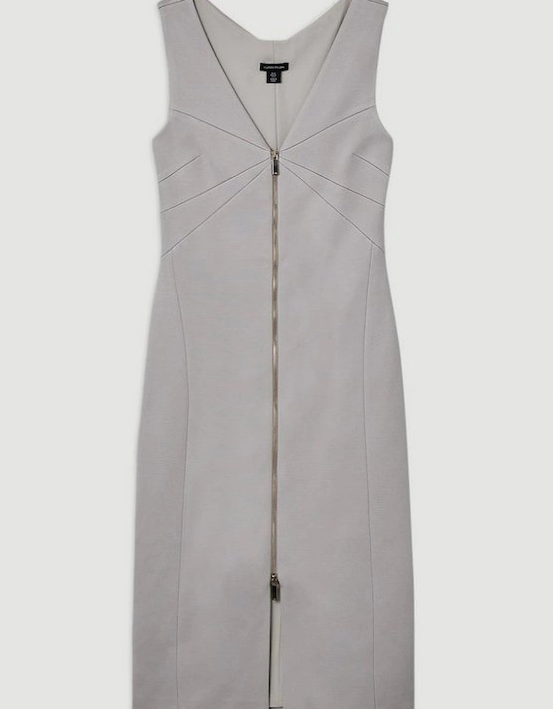 Italian Structured Stretch Zip Through Pencil Tailored Midaxi Dress