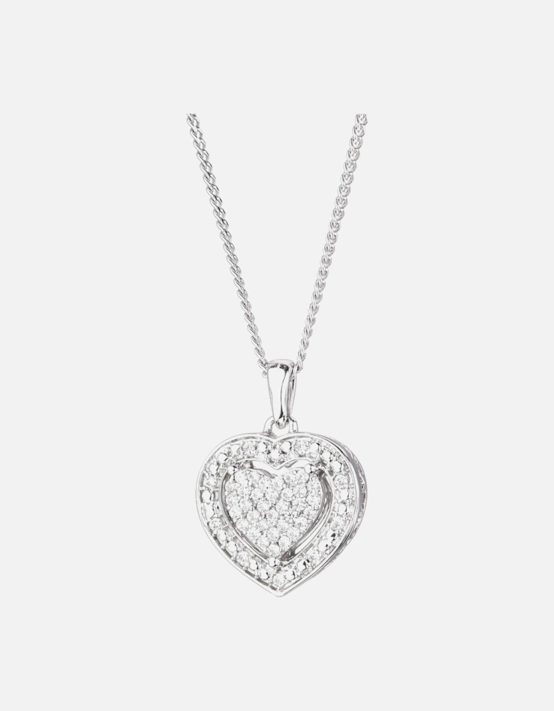 Sterling Silver 12pt Diamond Heart Cluster Pendant Necklace