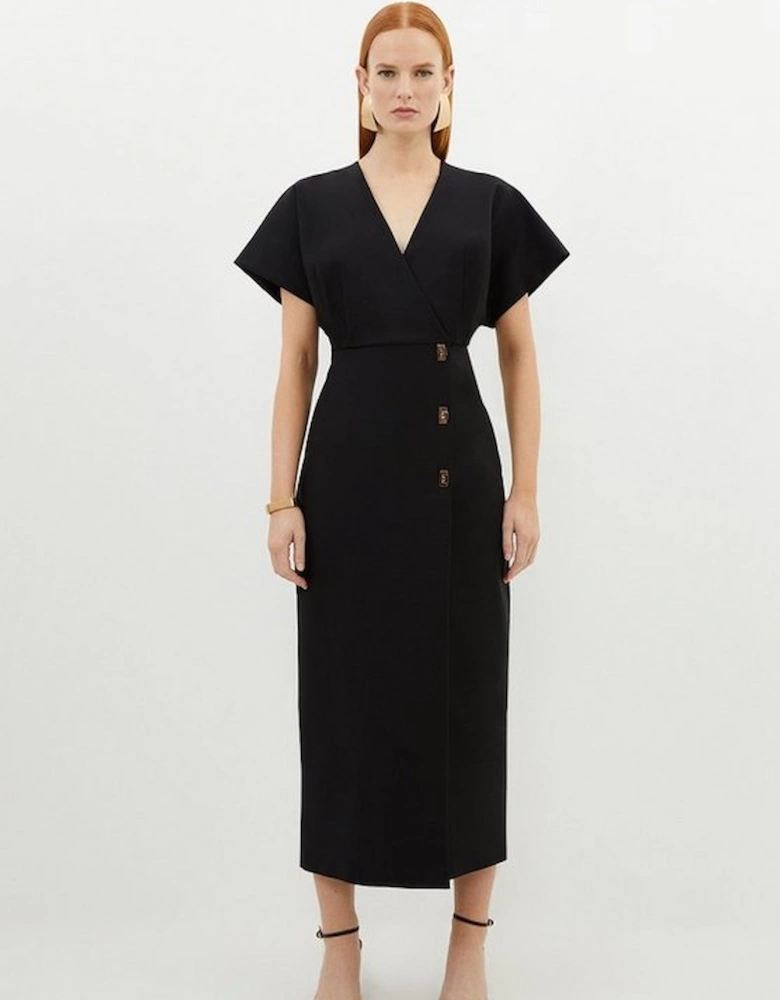 Techno Cotton Woven Midi Dress With Gold Clasp