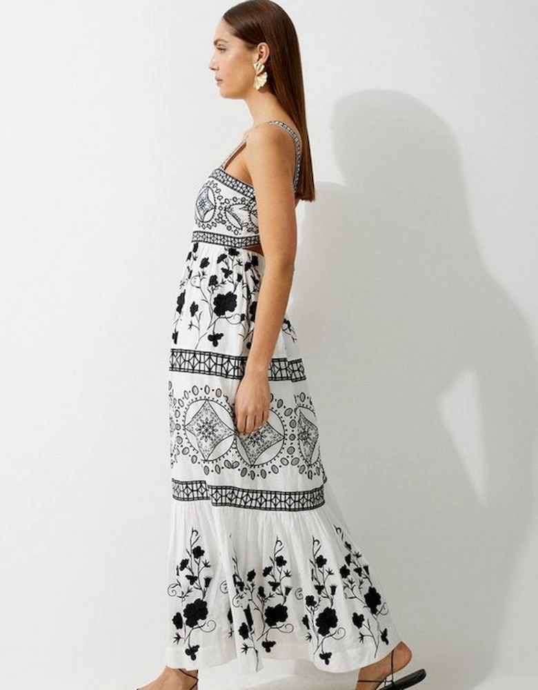 Floral & Geo Embroidered Woven Midaxi