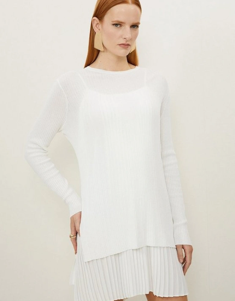 Rib Knitted 2 In 1 Dress With Georgette Pleated Slip