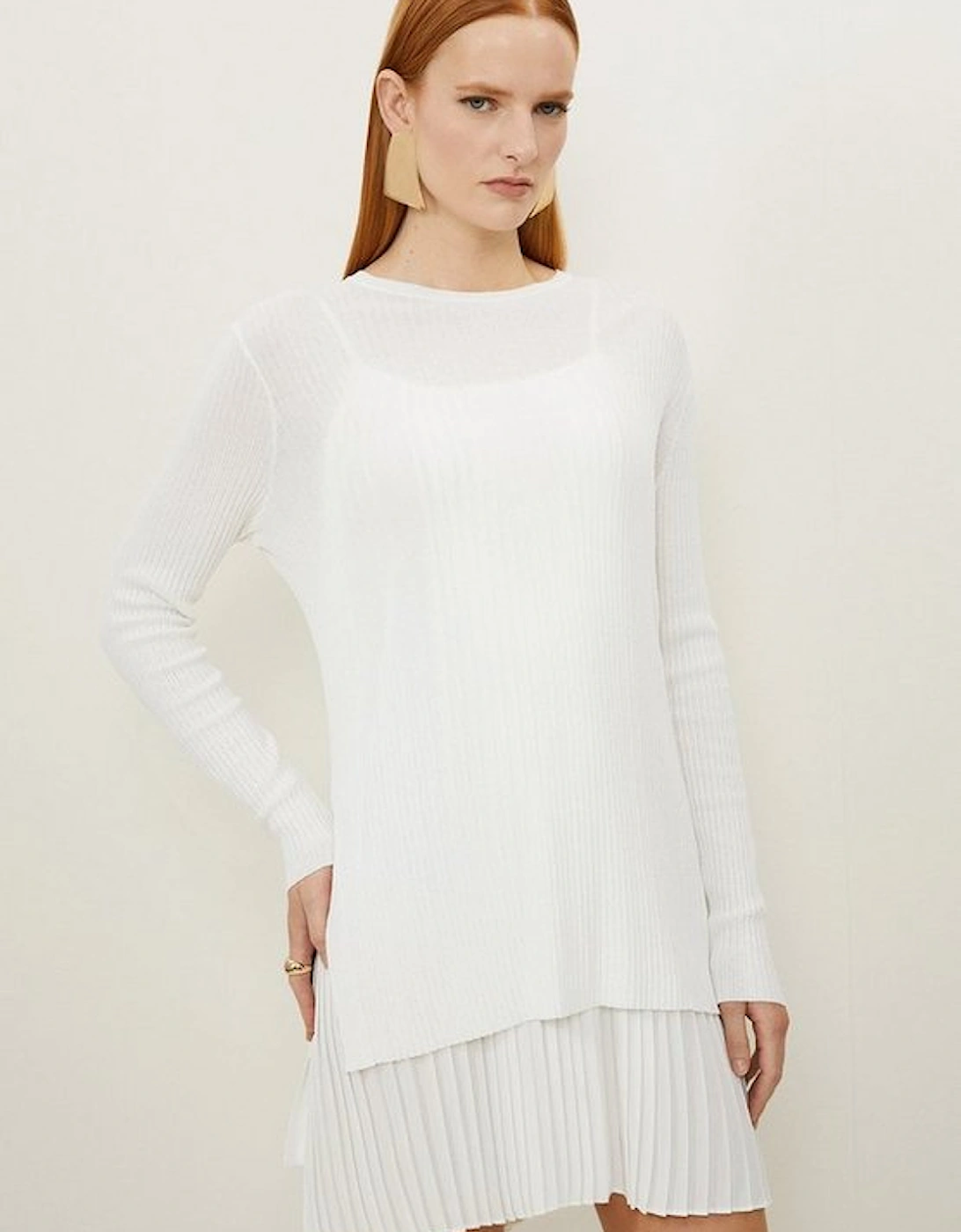 Rib Knitted 2 In 1 Dress With Georgette Pleated Slip, 5 of 4