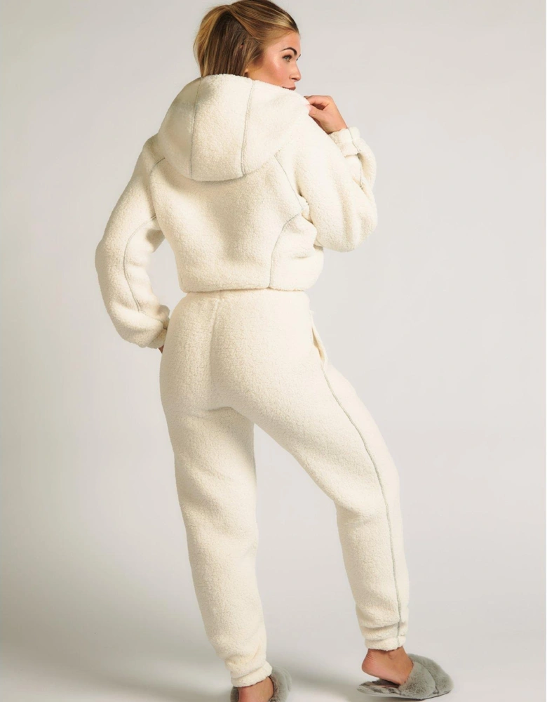 Borg Cropped Hoody & Jogger - Off White