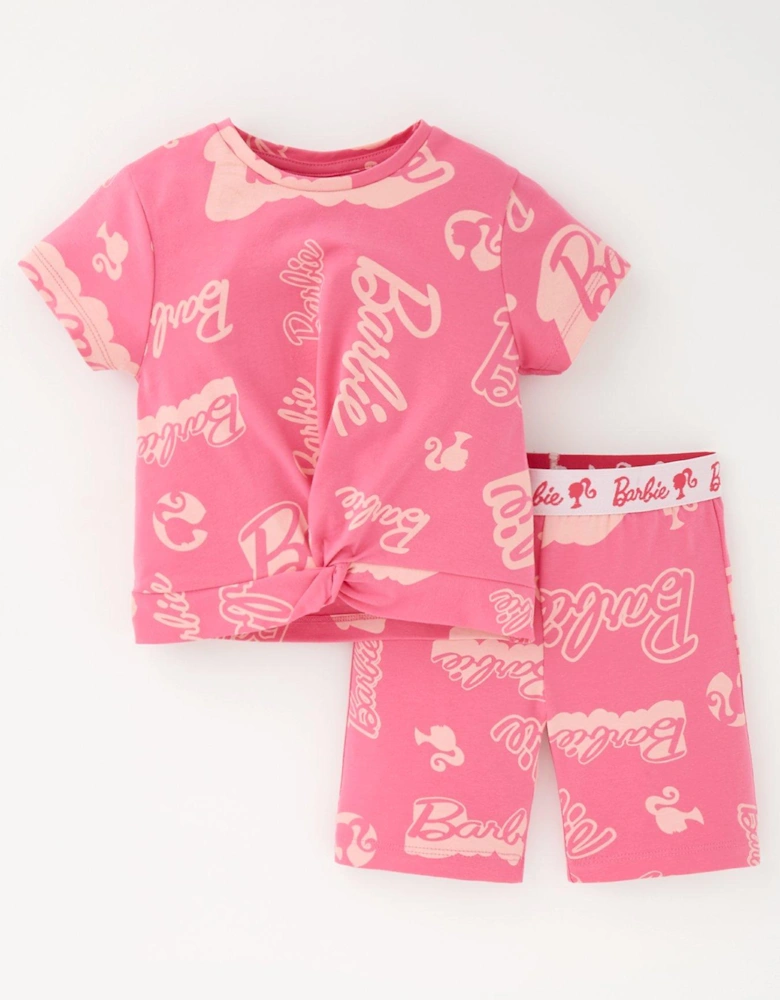2 Piece Athleisure Knot T-Shirt and Short Set - Pink