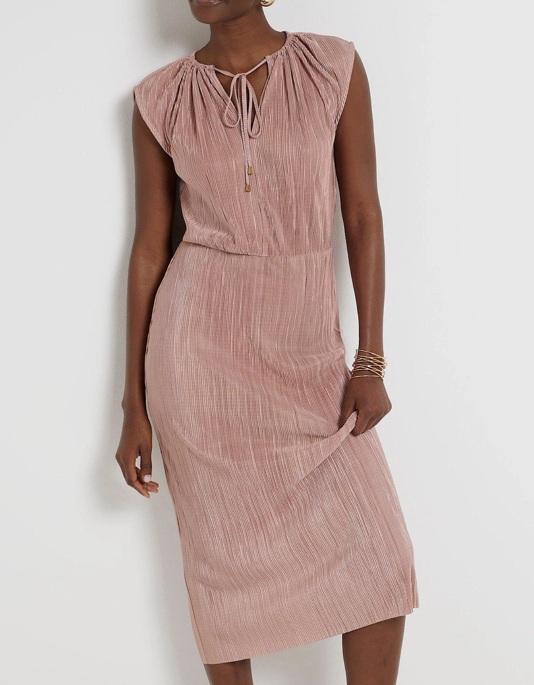 Plisse Cut Out Midi Dress - Pink, 2 of 1