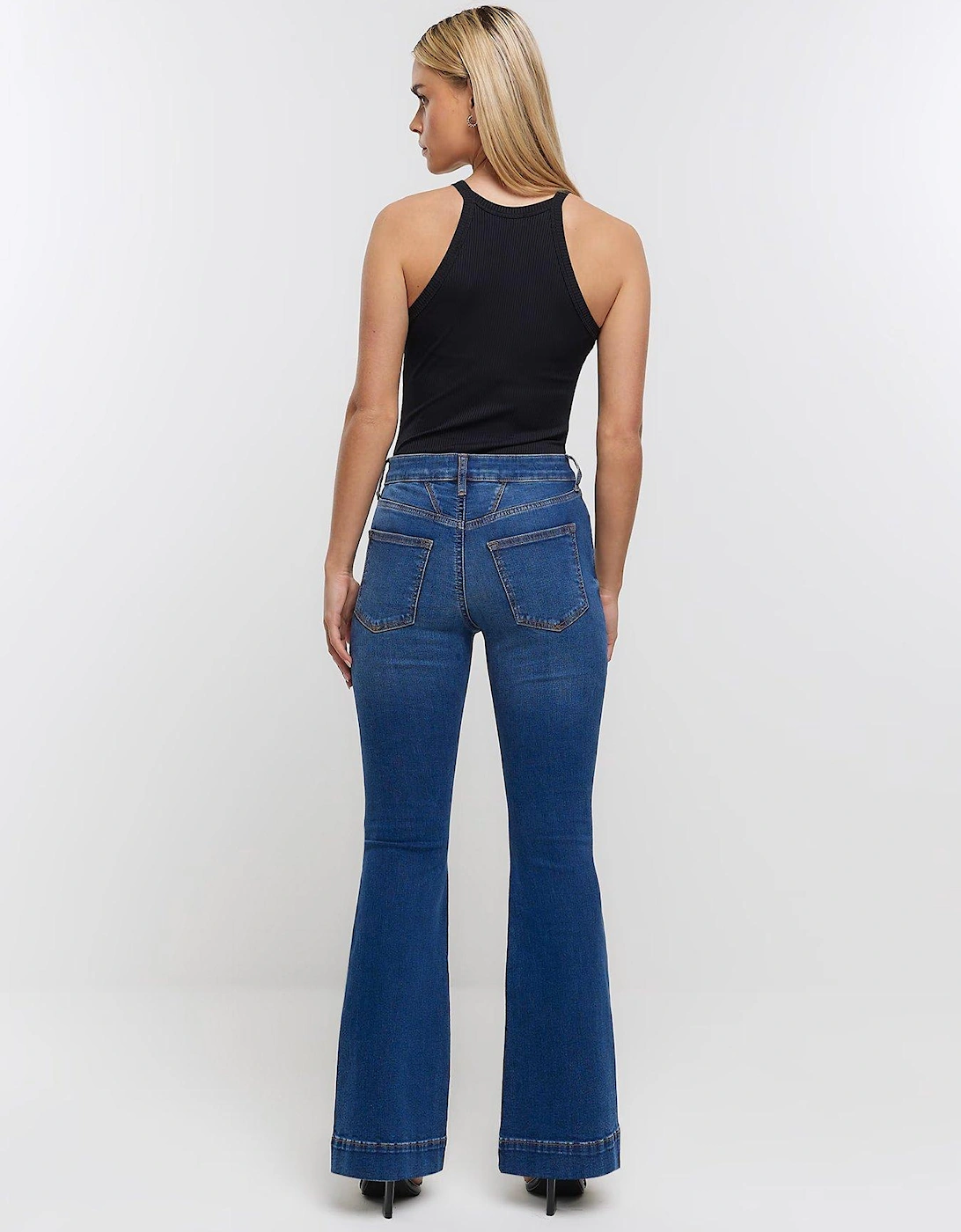 Petite Tummy Hold Flare Jeans - Mid Wash