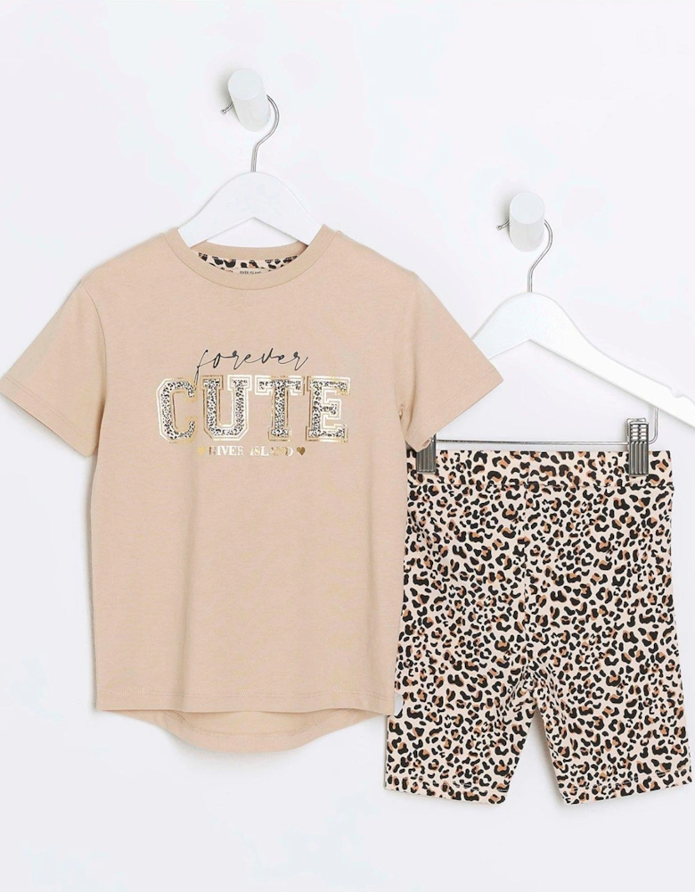 Mini Girls Forever Cute T-shirt Set - Beige