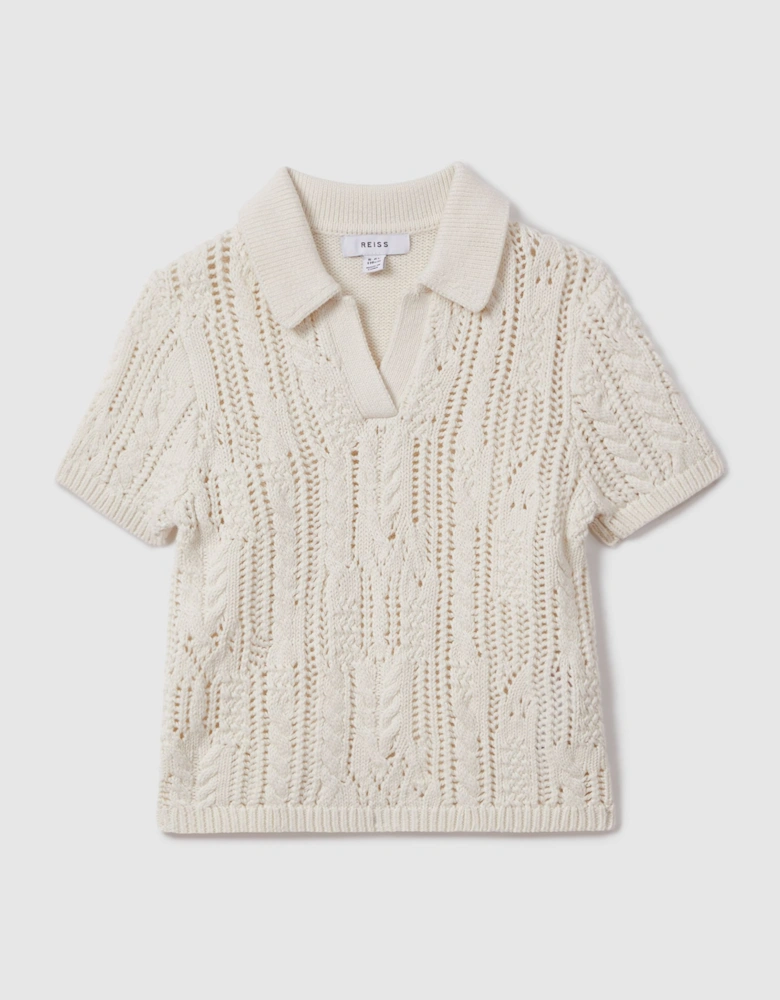 Crochet Open Collar Polo Shirt