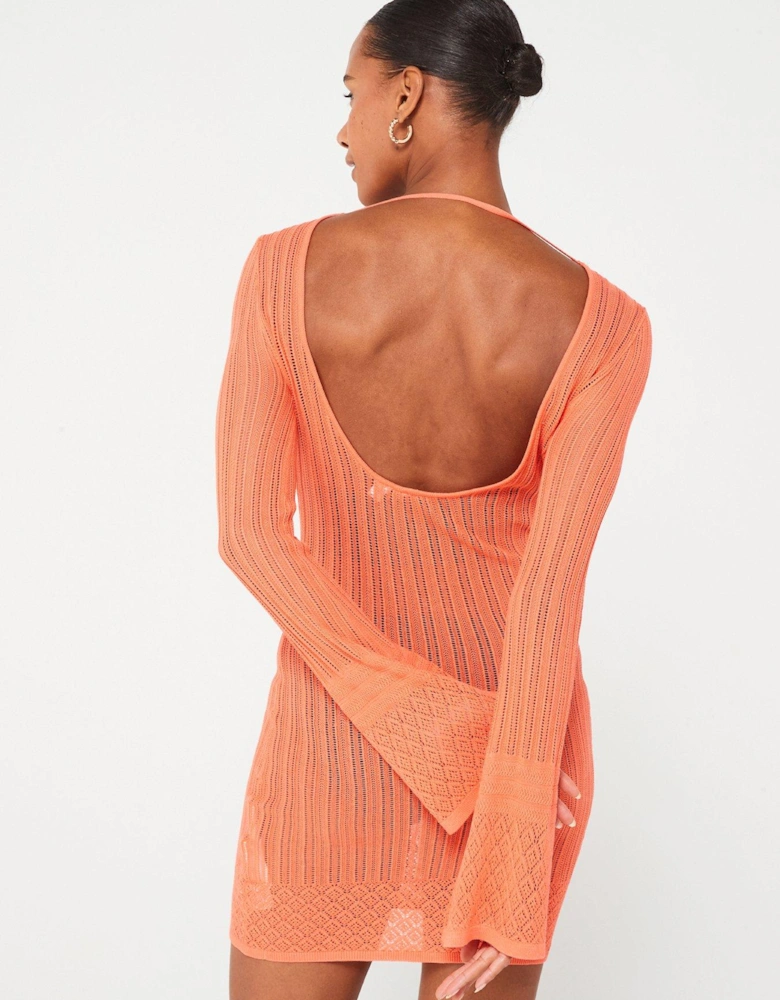 Knitted Mini Dress - Orange