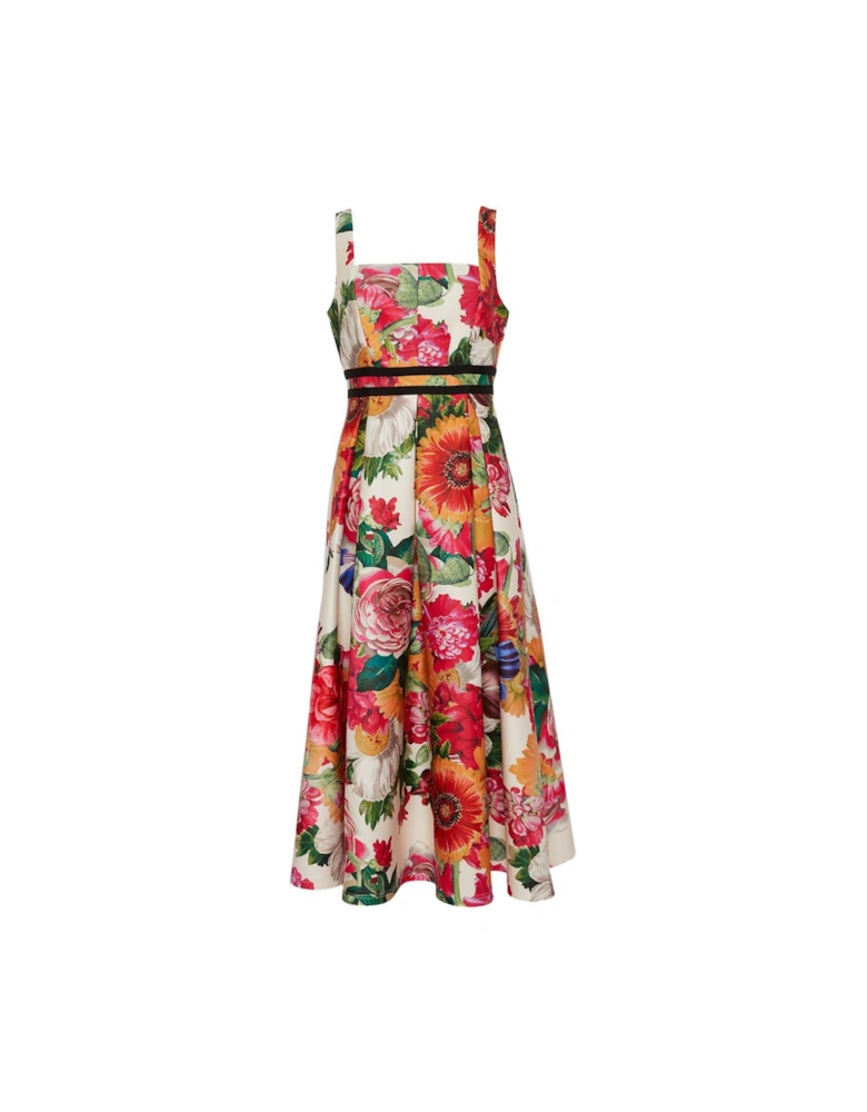 Contrast Trim Floral Scuba Midi Dress