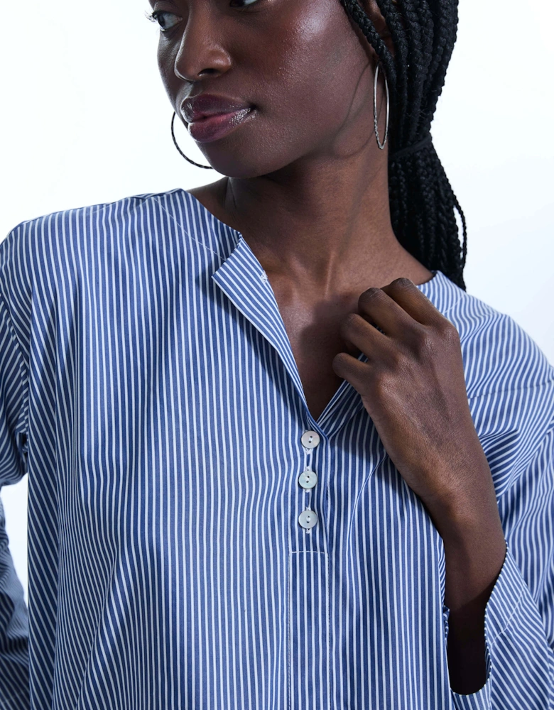 Bi-material Stripped Tunic Top