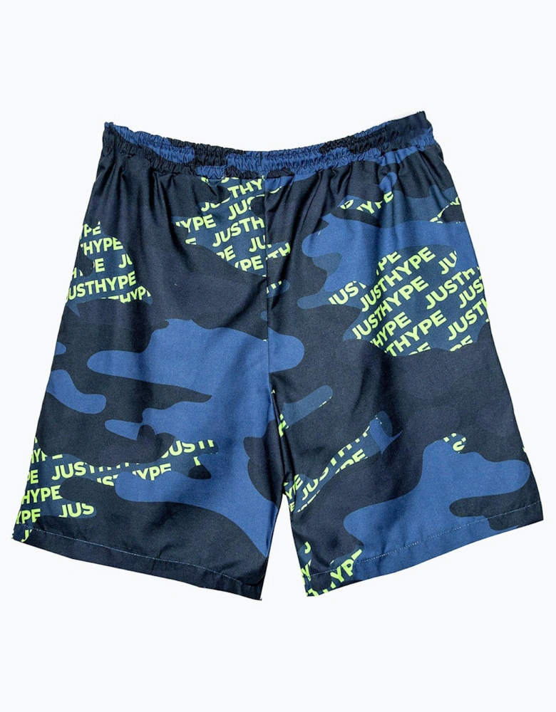 Boys Multi Navy Camo Block Logo Swim Shorts