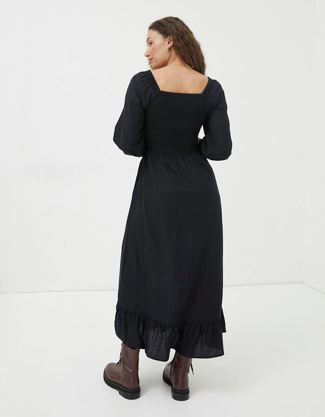 Adele Shirred Midi Dress  - Black