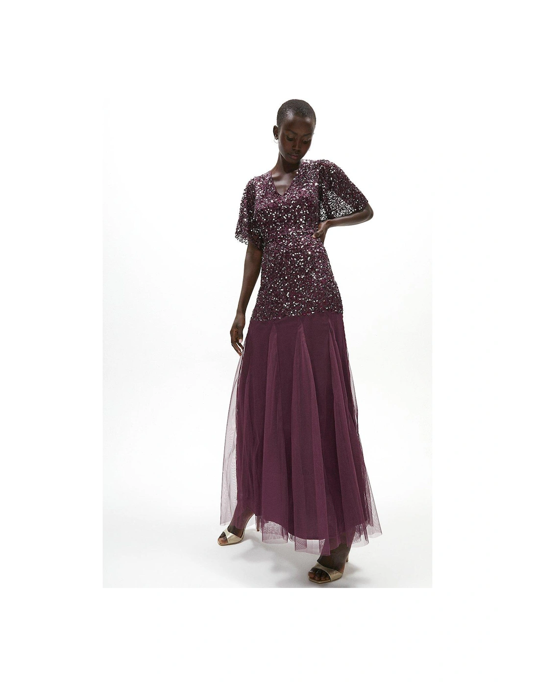 Sequin Angel Sleeve Maxi Dress, 5 of 4