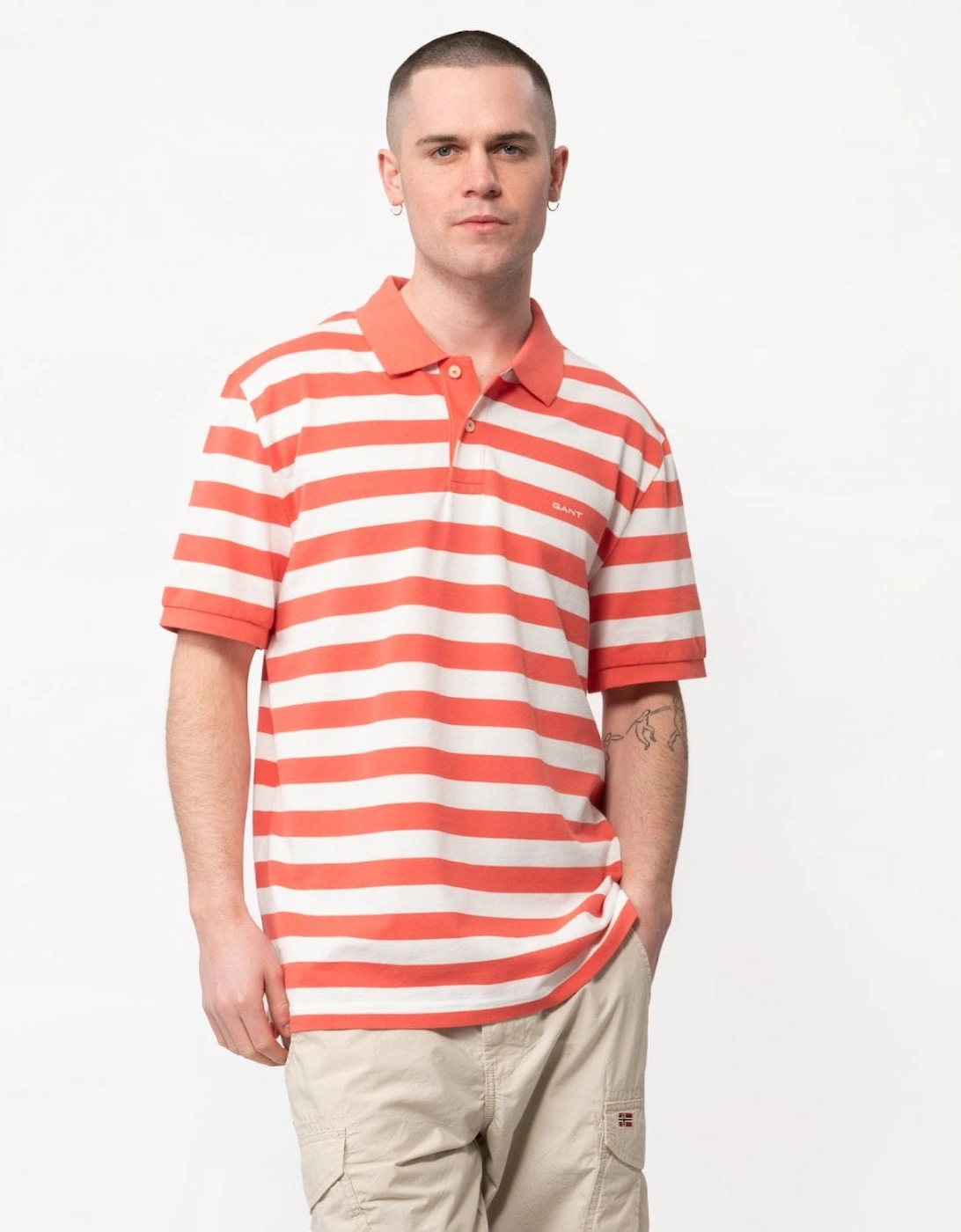 Mens Wide Striped Short Sleeve Pique Polo, 5 of 4