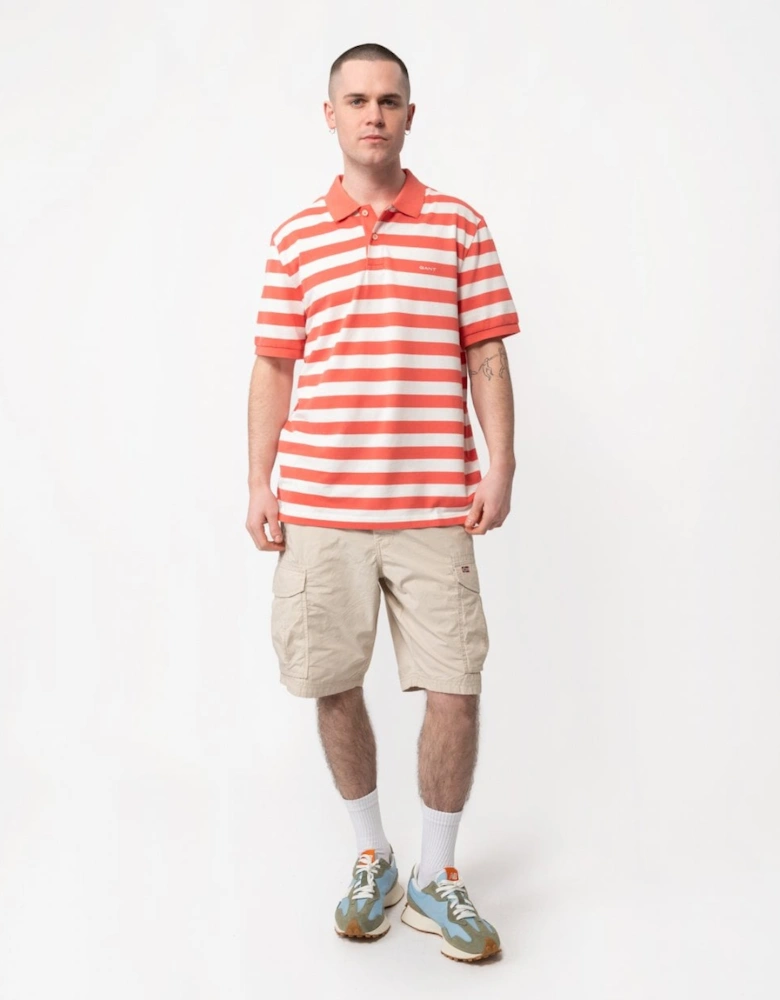 Mens Wide Striped Short Sleeve Pique Polo